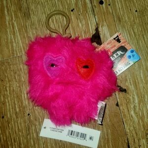 Hot Pink Fuzzy Heart Keychain with Heart Eyes